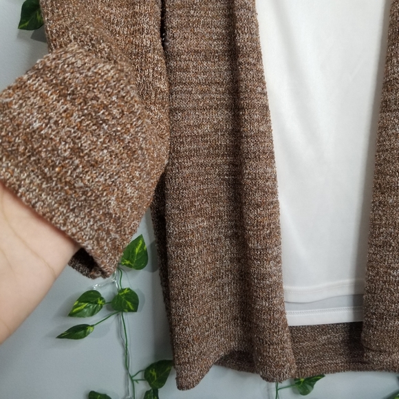 Alfred Dunner Brown Marled Open Front Cardigan 3/4 Sleeve Twin Set Beade… - Picture 2 of 12
